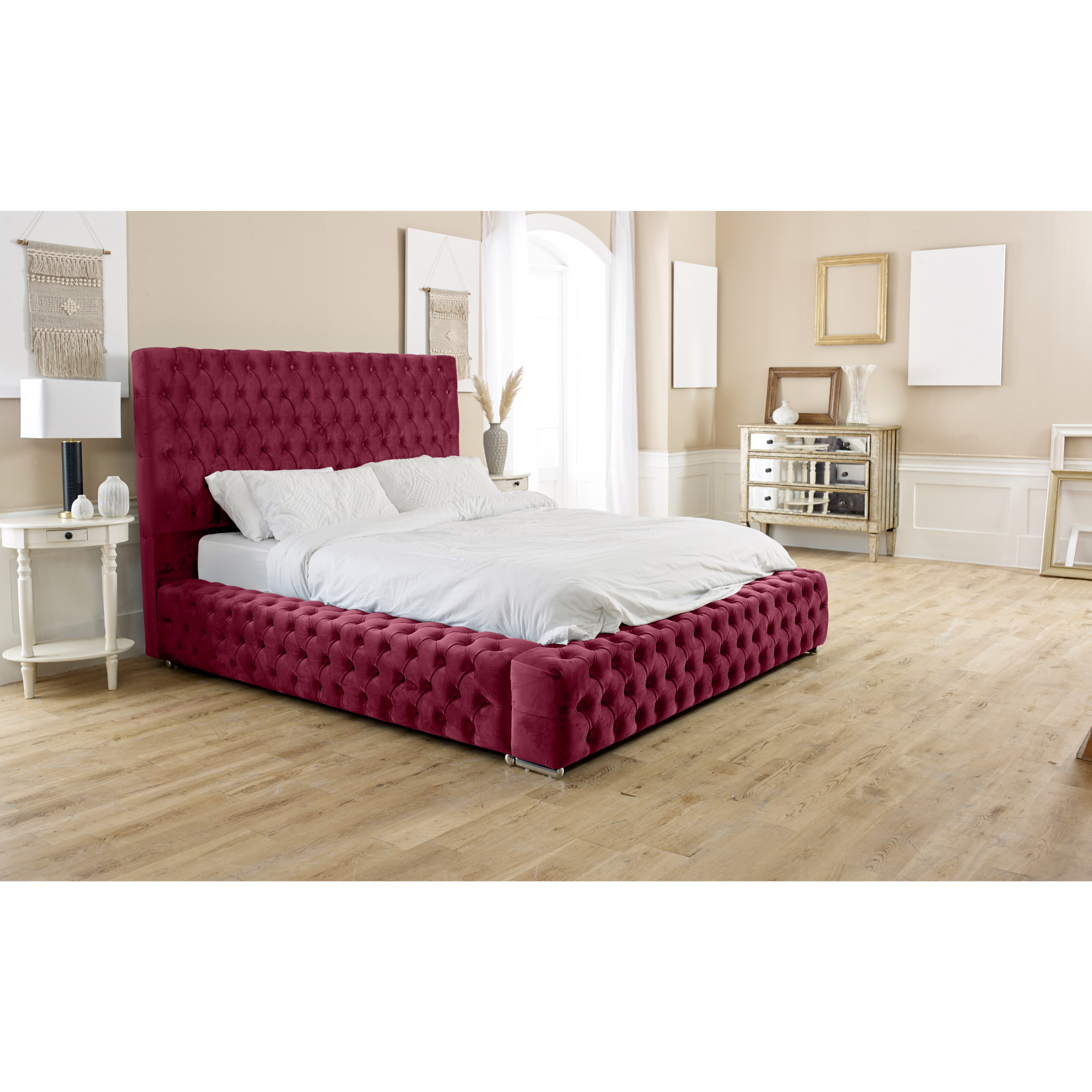 Enigma-Plush-Bed-Frame-Maroon